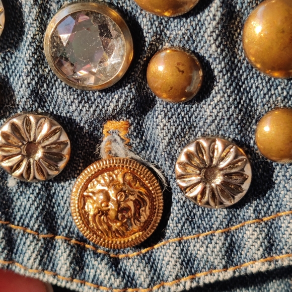 Size SMALL/MEDIUM/LARGE 80s/90s Jeweled Bedazzled Crop Denim Jacket - Picture 9 of 11